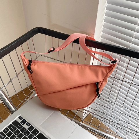 Women Casual Nylon Half Moon Crossbody Bag Minimalist Large Capacity Dumpling Shoulder Bag Adjustable Strap Solid Color Daily Satchel