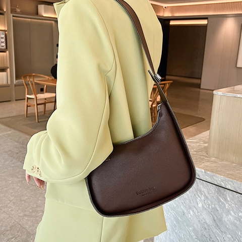 Borsa a Spalla Hobo Casual in Pelle PU da Donna Grande Capacità a Mezzaluna Sottobraccio con Tracolla Regolabile Moda Minimalista