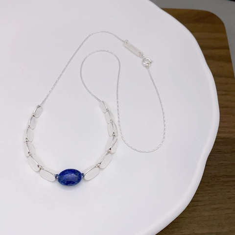 Beaded Necklace Lapis Lazuli Oval Blue Stone Copper Silver Plated Geometric Minimalist Jewelry For Women Daily Wear