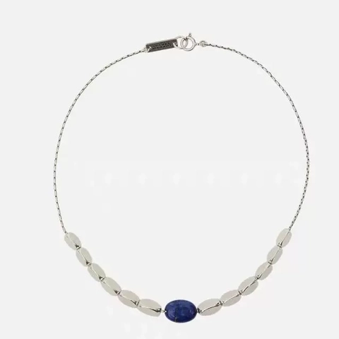 Beaded Necklace Lapis Lazuli Oval Blue Stone Copper Silver Plated Geometric Minimalist Jewelry For Women Daily Wear