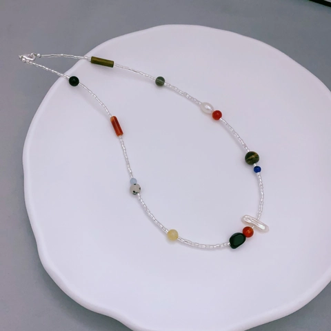 Artificial Baroque Pearl Beaded Necklace Natural Stone Brass 18K Gold Plated Bohemian Handmade Jewelry For Women Trendy