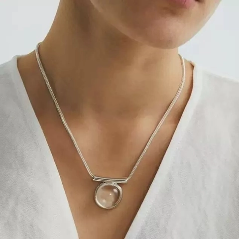 Minimalistische Witte Kristallen Geometrische Koperen Sieraden Ketting Ring En Oorbellen Met 925 Sterling Zilveren Oorsteker