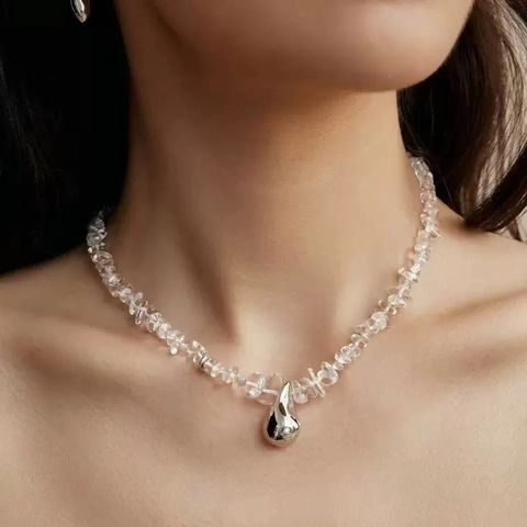 Collar de Cuentas de Cristal Blanco de Ojo de Tigre Natural Irregular Hecho a Mano de Latón Chapado en Oro Colgante Gota