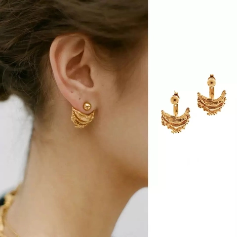 Irregular Wrinkled Crescent Earrings With 925 Sterling Silver Earring Post French Vintage Textured Brass Studs