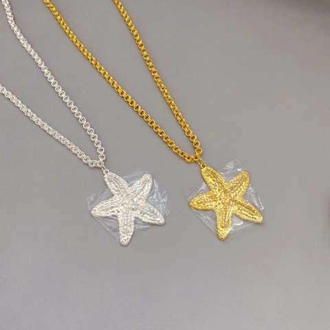 Collar de Pendiente de Estrella de Mar Vintage Mujer Cobre Chapado en Oro Plata Estilo Océano Cadena Gruesa Joyería Moda