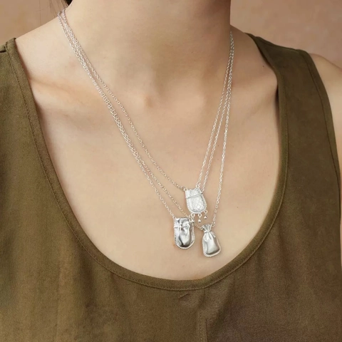 Collana Con Ciondolo Portafortuna Rame Placcato Argento Borsa Di Soldi Gioielli Minimalisti Per Donna