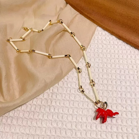 Elephant Pendant Necklace Copper Handmade Enamel Bamboo Style Chain Detachable Chic Animal Jewelry Gift For Women