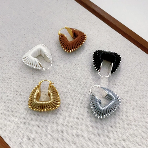 Boucles D'oreilles Géométriques Vintage En Triangle Avec Base En Cuivre Et Fil Enveloppé De Cuir Fait Main Pour Femmes Bijoux Style Ethnique