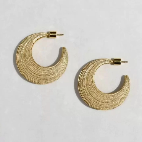 Vintage Brushed Texture Brass 18K Gold Plated C Shape Stud Earrings With 925 Sterling Silver Earring Post For Women Jewelry