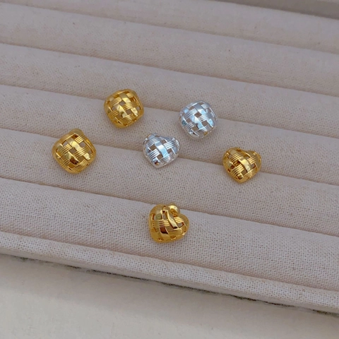 Gewebte Geometrische Ohrstecker Kupfer Vergoldet Mit 925 Sterling Silber Ohrstecker Quadrat Herz Textur Schmuck