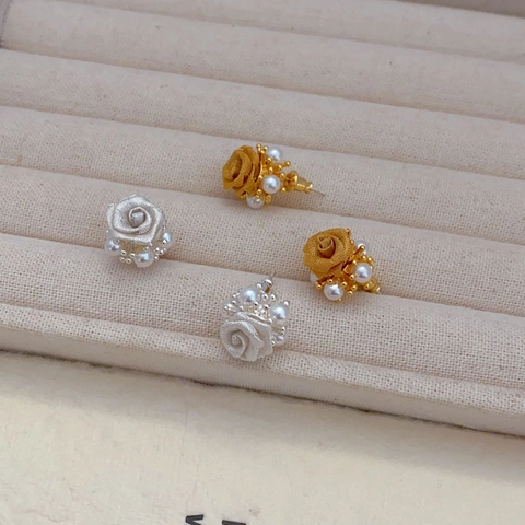 Pendientes De Botón Rosa Perla Artificial Latón Chapado En Oro Joyas Con Poste De Pendiente De Plata De Ley 925