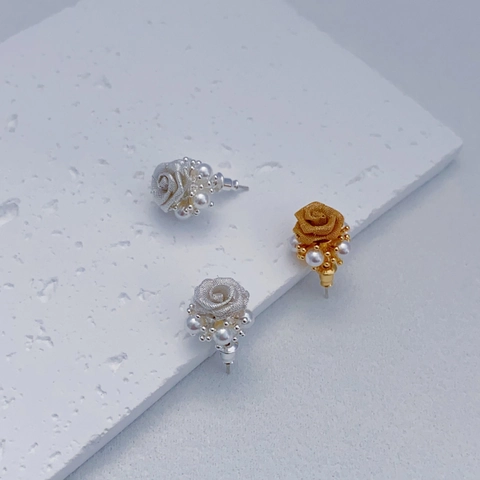 Pendientes De Botón Rosa Perla Artificial Latón Chapado En Oro Joyas Con Poste De Pendiente De Plata De Ley 925