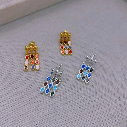 Boho-Stil Echt Vergoldete Messing Emaille Quasten Ohrstecker Mit 925 Sterlingsilber Stift Bunte Tränenform Schmuck Für Damen