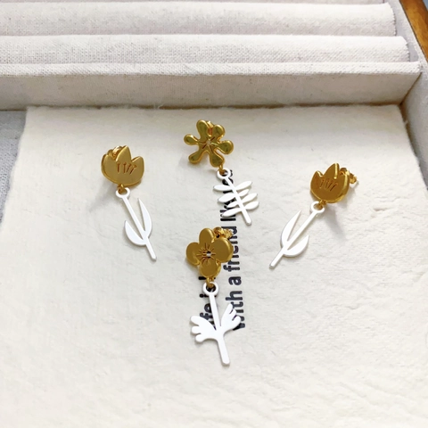 Pastorale Florale Hängeohrringe Zweifarbig Gold Silber Vergoldetes Kupfer Mit 925 Sterling Silber Ohrstecker Damen