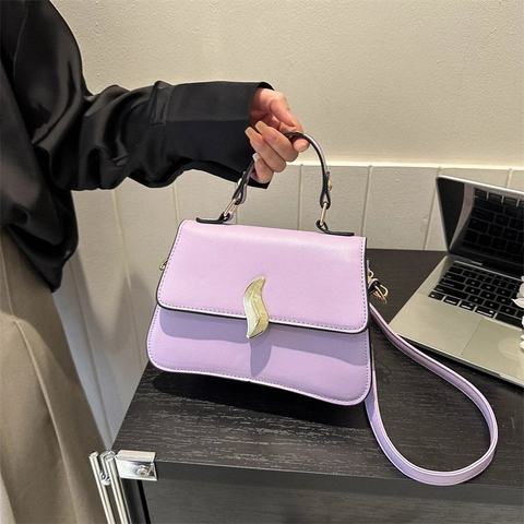 Women Small PU Leather Trapezoid Square Bag Macaron Color Shoulder Crossbody Handbag Gold Metal Lock Top Handle Daily Use