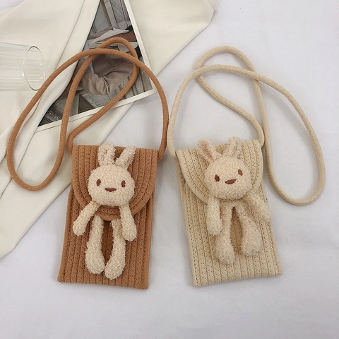 Mini Gewebte Umhängetasche Süße Plüsch Kaninchen Dekor Handgefertigte Wollgarn Handytasche Klappe Kleine Schultertasche Für Frauen Mädchen Kawaii