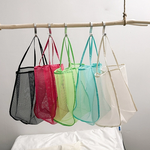 Damen Netzgewebe Tote-Tasche Transparent Gaze Strandtasche Sommer Leicht Schulter Einkaufstasche Atmungsaktiv Lässig Handtasche Urlaub