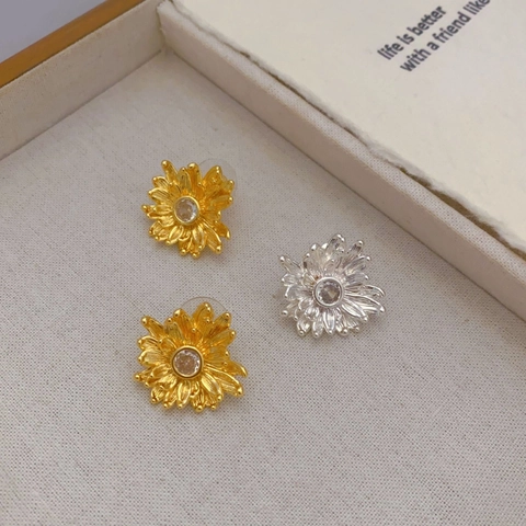 Daisy Sonnenblume Ohrstecker Messing 18K Vergoldet Zirkonia Mit 925 Sterling Silber Ohrstecker Für Frauen