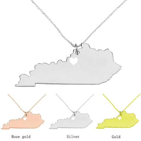 Collana Mappa Dello Stato Del Kentucky Pendente Con Motivo a Cuore In Acciaio Inossidabile Placcato Oro Gioielli Souvenir Per Donna Uomo