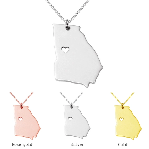 Collana Ciondolo Mappa Dello Stato Della Georgia Acciaio Inossidabile Ritaglio Cuore Geometria Placcato Oro Gioielli Donna
