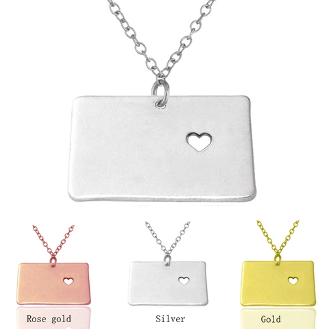 Wyoming State Map Pendant Necklace Stainless Steel Minimalist Heart Cutout Charm Jewelry For Women Men Fashion