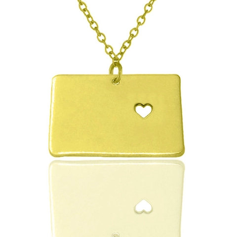 Wyoming State Map Pendant Necklace Stainless Steel Minimalist Heart Cutout Charm Jewelry For Women Men Fashion