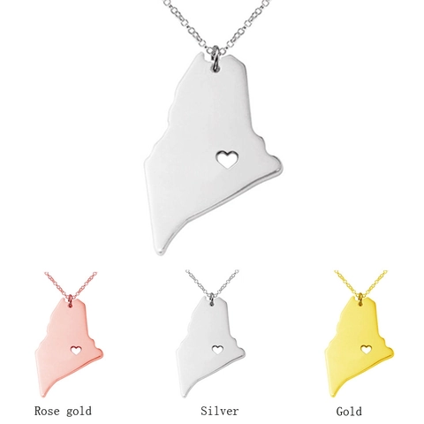 Maine Kaart Hanger Ketting Roestvrij Staal Met Hol Hart Minimalistische Geometrische Sieraden Voor Vrouwen Mannen