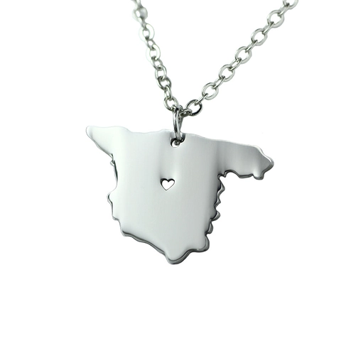 Spain Map Pendant Necklace Stainless Steel Minimalist Heart Hollow Travel Jewelry For Women Men Silver Color