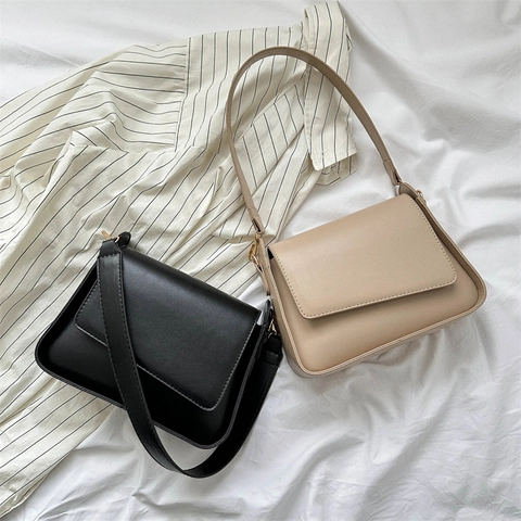 Minimalistische Damen Umhängetasche Aus PU Leder Einfarbig Klappe Crossbody Quadratische Tasche Alltag Vielseitige Tasche