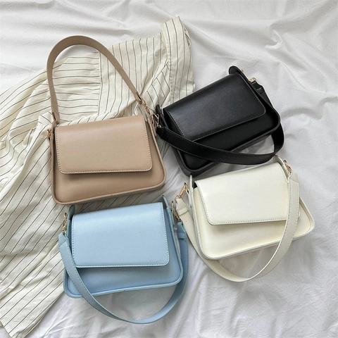 Minimalistische Damen Umhängetasche Aus PU Leder Einfarbig Klappe Crossbody Quadratische Tasche Alltag Vielseitige Tasche