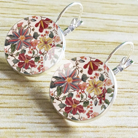 Pendientes De Palanca De Cabujón De Cristal Floral Vintage Estilo Pastoral Aleación Mujer