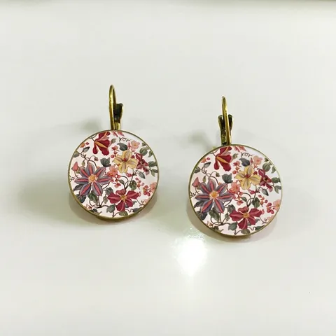 Pendientes De Palanca De Cabujón De Cristal Floral Vintage Estilo Pastoral Aleación Mujer