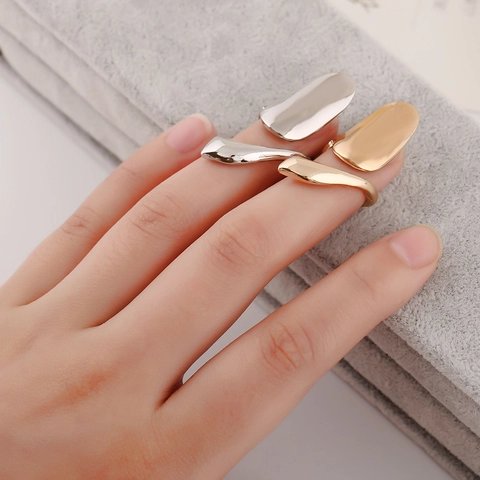 Minimalist Liquid Metal Fingertip Nail Ring Polished Alloy Adjustable Open Shape Modern Fashion Jewelry Accessory Women
