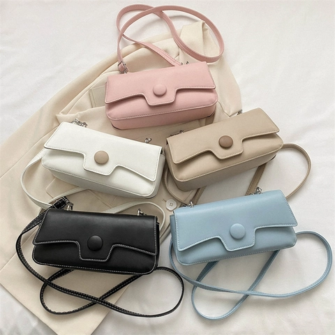 Women Minimalist PU Leather Shoulder Bag Small Crossbody Bag With Round Button Decor Retro Flap Square Purse For Daily Use