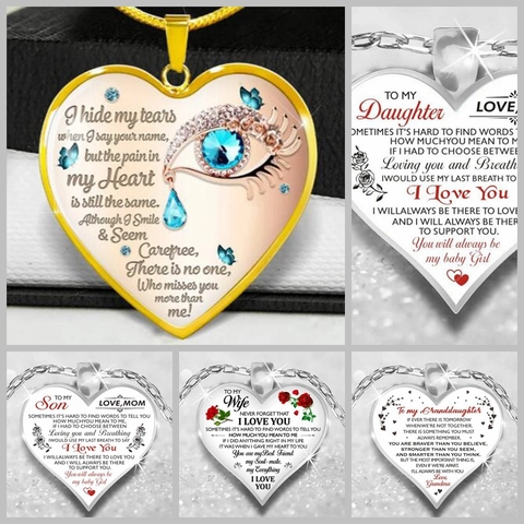 Alloy Heart Pendant Necklace With Inspirational Messages For Daughter Wife Granddaughter Rose Butterfly Pattern Sentimental Jewelry Gift For Women