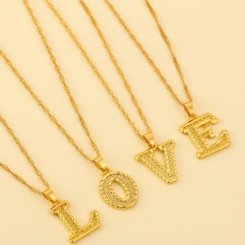 18K Gold Plated Alloy Capital Letter Pendant Necklace Fashion Textured Initial Water Wave Chain Jewelry For Women Gift