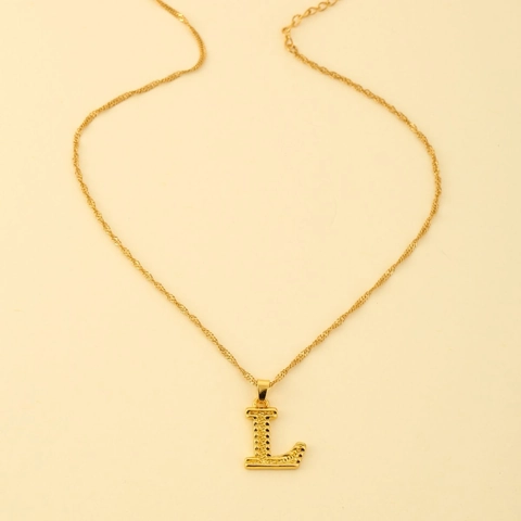 18K Gold Plated Alloy Capital Letter Pendant Necklace Fashion Textured Initial Water Wave Chain Jewelry For Women Gift