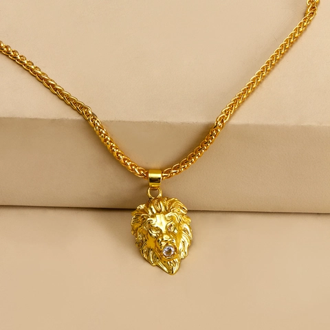 Collana Con Pendente Testa Di Leone Lega Placcata Oro Strass Hip Hop Moda Streetwear Gioielli Uomo