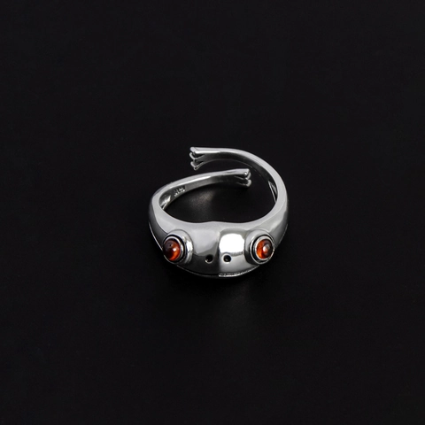 Retro Frosch Ring Legierung Sterlingsilber Mit Roten Augen Verstellbares Offenes Band Kreativer Tier Schmuck Geschenk