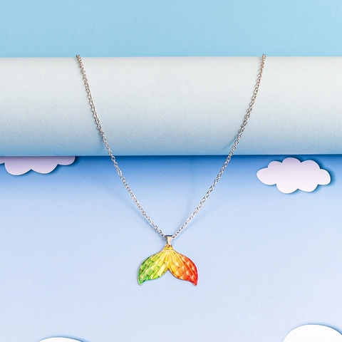 Exotic Mermaid Tail Pendant Necklace Stainless Steel Chain Acrylic Gradient Color Fish Scale Jewelry Gift For Women