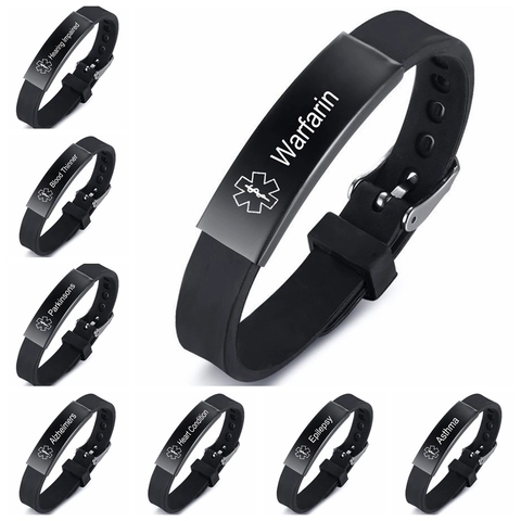 Medical Alert Bracelet Stainless Steel Silicone Emergency ID Identification Wristband For Diabetic Epilepsy Asthma Heart Condition