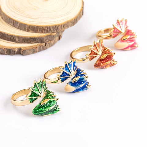 Fantasy Drachen Emaille Offener Ring Legierung Glitzer Anhänger Halskette Gotische Ohrstecker Für Damen Herren Schmuck