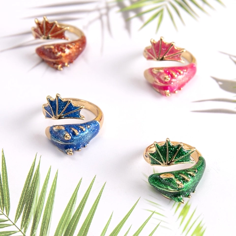 Fantasy Drachen Emaille Offener Ring Legierung Glitzer Anhänger Halskette Gotische Ohrstecker Für Damen Herren Schmuck