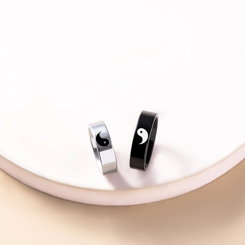 Tai Chi Yin Yang Couple Rings Stainless Steel Band Jewelry Minimalist Fashion Accessory Men Women