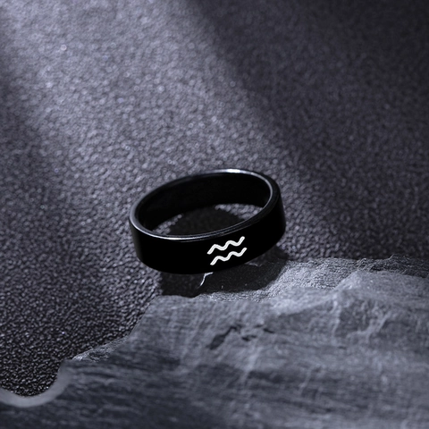 Stainless Steel Zodiac Signs Ring For Men Women Black Laser Engraved Constellation Finger Ring Personalized Jewelry Gift