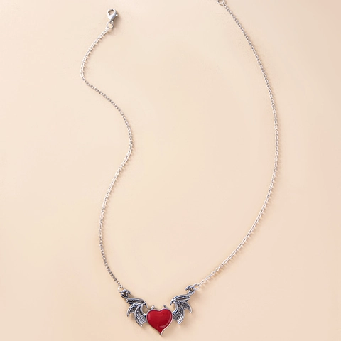 Collier Pendentif Cœur Ailes De Diable Alliage Huile Goutte Gothique Punk Hip Hop Bijoux Vintage Pour Femmes Style Cool