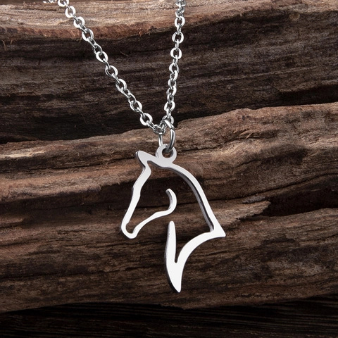Minimalist Stainless Steel Horse Head Pendant Necklace Hollow Animal Line Outline Jewelry Gift For Women Men