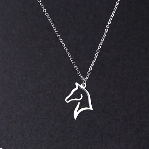 Minimalist Stainless Steel Horse Head Pendant Necklace Hollow Animal Line Outline Jewelry Gift For Women Men