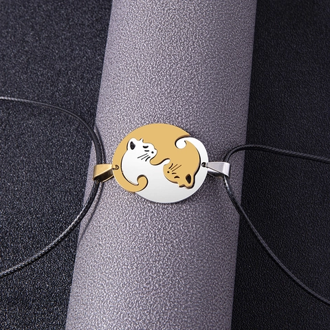 Collana Con Pendente a Coppia di Gatti in Acciaio Inossidabile Oro Argento Yin Yang Cuore Gatti Gioielli Per Amanti Amici Regalo di San Valentino