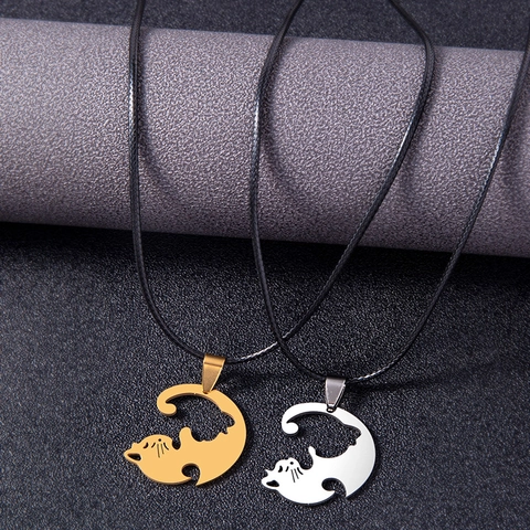 Collana Con Pendente a Coppia di Gatti in Acciaio Inossidabile Oro Argento Yin Yang Cuore Gatti Gioielli Per Amanti Amici Regalo di San Valentino